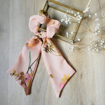 Foulchie en soie fleurs Paulina - Violette & Rose - Accessoires pour cheveux